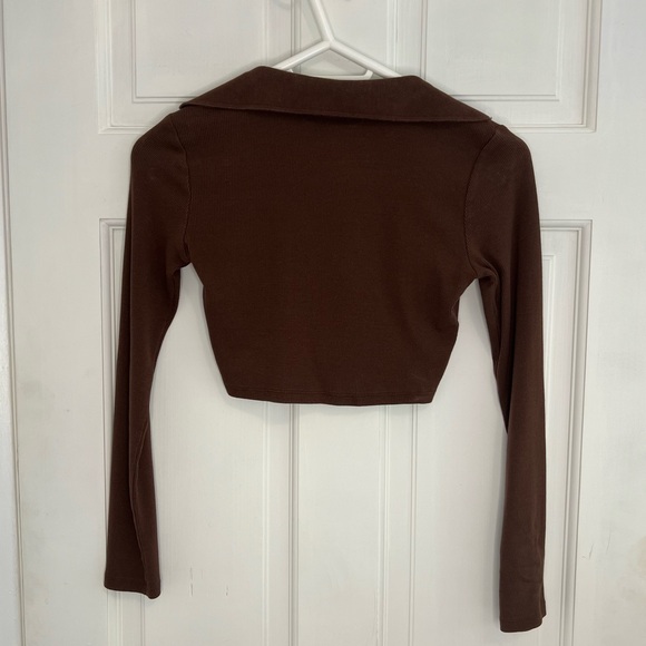 Zara Ribbed V-neck cropped longsleeve top - Picture 3 of 7